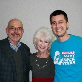 With the lovely and gracious Diane Rehm after my NPR interview with her. That's my son Justin on the right. At Diane's request, he performed some slam for her.