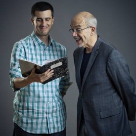 Photographer Marc Maksim took this promotional photo of my son Justin and me. Justin was the opening act on my book tour.