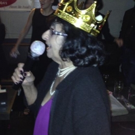 At publisher Judith Regan's karaoke birthday party, her mom Rita Regan takes a turn at the mike.