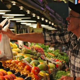 At Seattle's Pike Place market, where they sling whole fish and sell the country's best fruit & veggies.