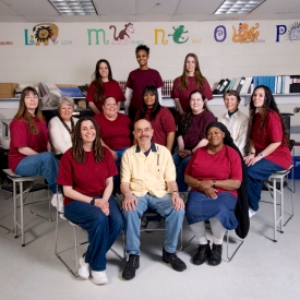 Wally Lamb posed with writing group at York Correctional Institution